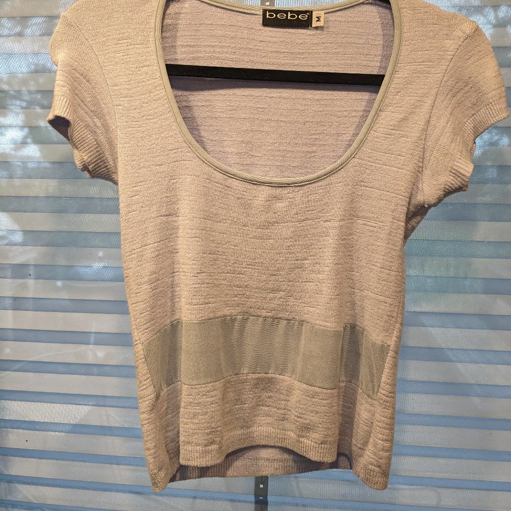 Vintage Y2K bebe Powder-Blue Cap Sleeve Peek-a-boo Sweater - Picture 12 of 13